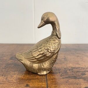 Vintage Brass Duck Goose Figurine Mid Century Mother Goose, 3" Decorative Bow
